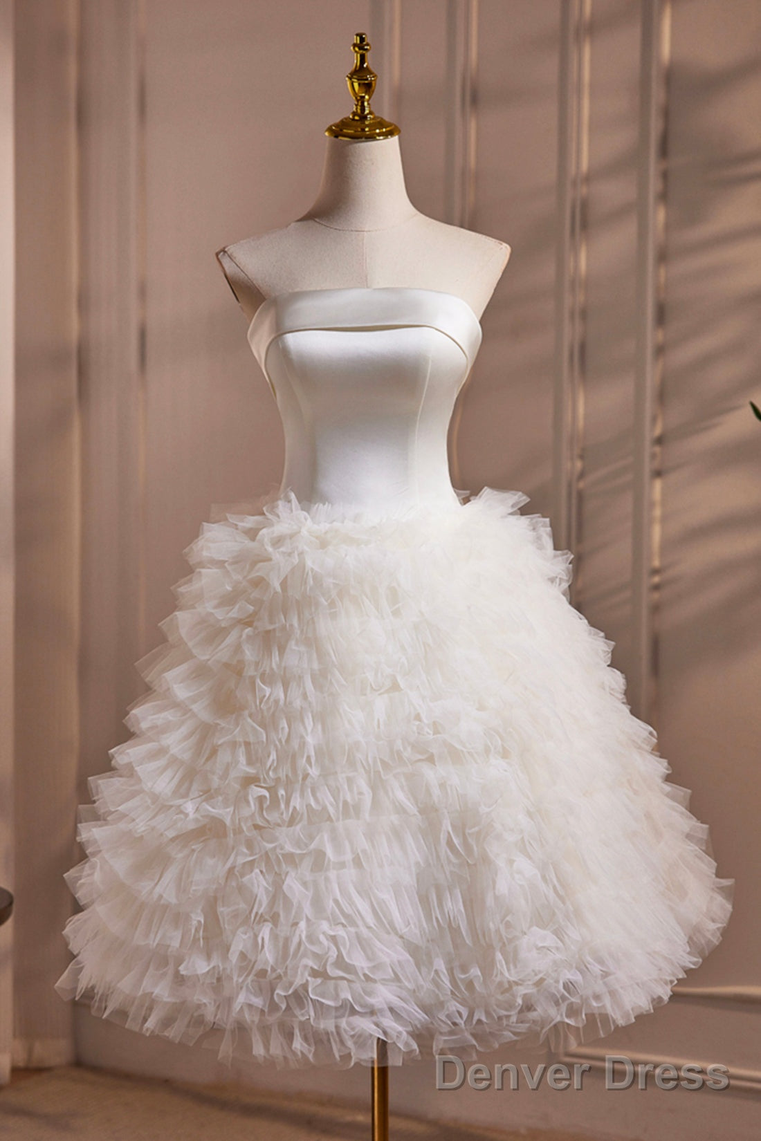 Ivory Strapless Tulle Short Prom Dress, Lovely A-Line Evening Party Dress