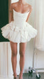 Ivory Strapless Wedding Dress, Short Hoco Prom Dresses,