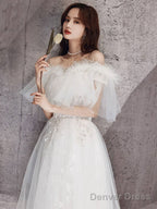 Ivory Sweetheart Neck Tulle Lace Long Prom Dress, Tulle Formal Party Dress