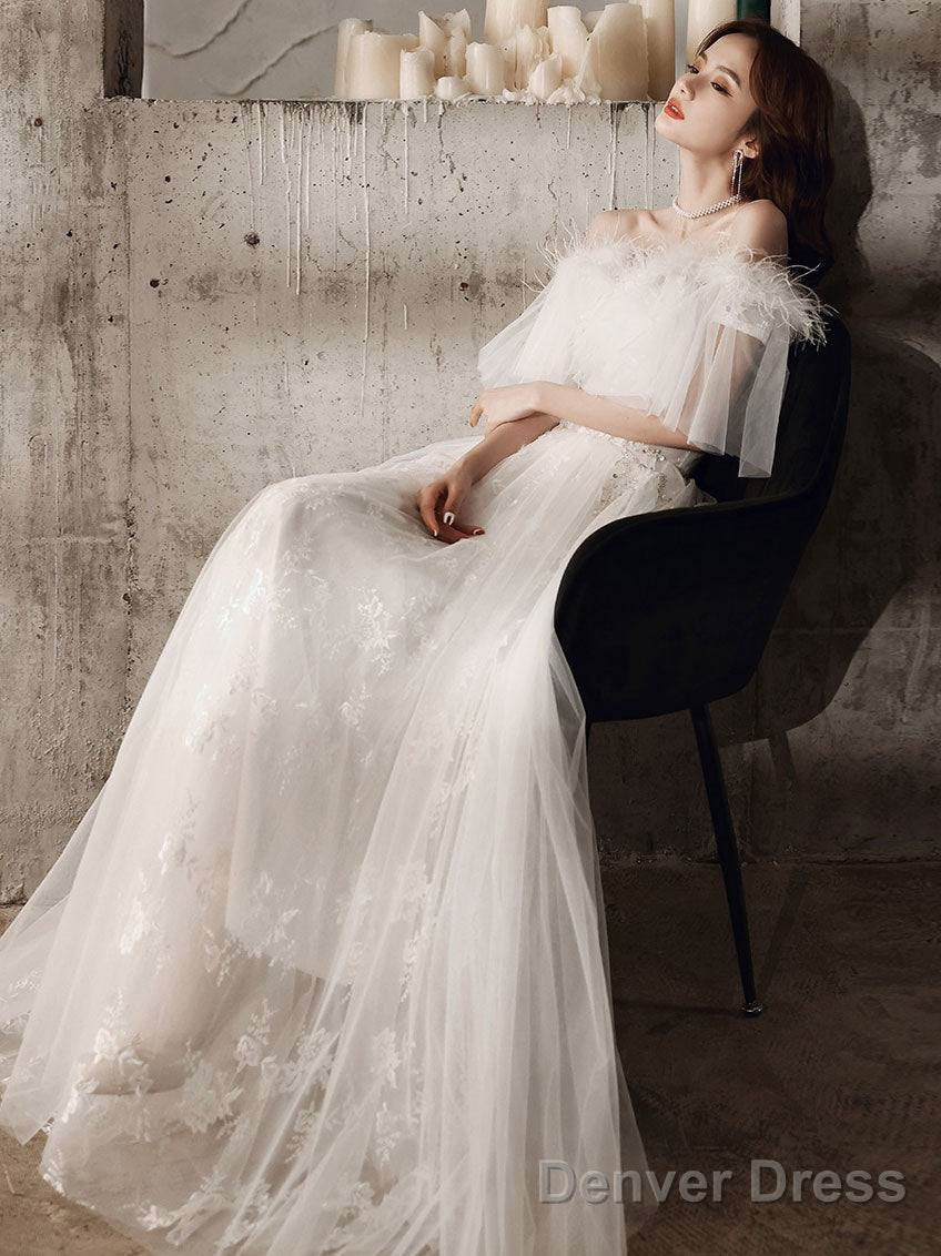 Ivory Sweetheart Neck Tulle Lace Long Prom Dress, Tulle Formal Party Dress