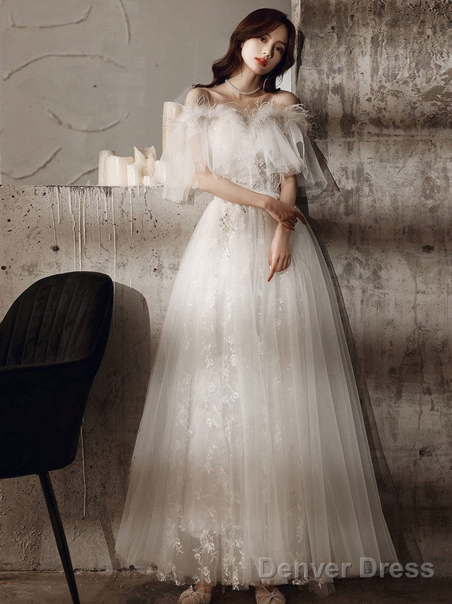 Ivory Sweetheart Neck Tulle Lace Long Prom Dress, Tulle Formal Party Dress Main image