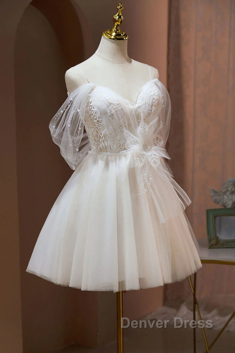 Ivory Sweetheart Tulle Short Prom Dress, Ivory Tulle With Lace Homecoming Dresses