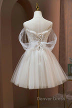 Ivory Sweetheart Tulle Short Prom Dress, Ivory Tulle With Lace Homecoming Dresses