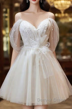 Ivory Sweetheart Tulle Short Prom Dress, Ivory Tulle With Lace Homecoming Dresses