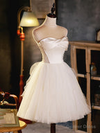 Ivory Tulle and Satin Short Prom Dress, Ivory Homecoming Dress Graduation Dresses