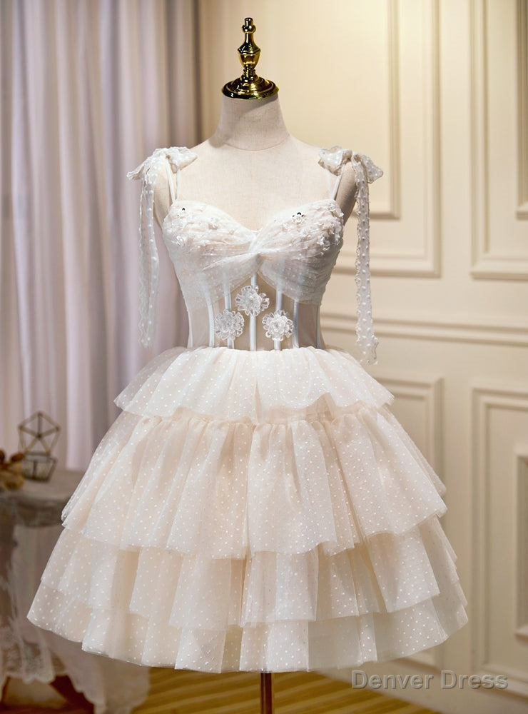Ivory Tulle Beading Homecoming Dresses Main image