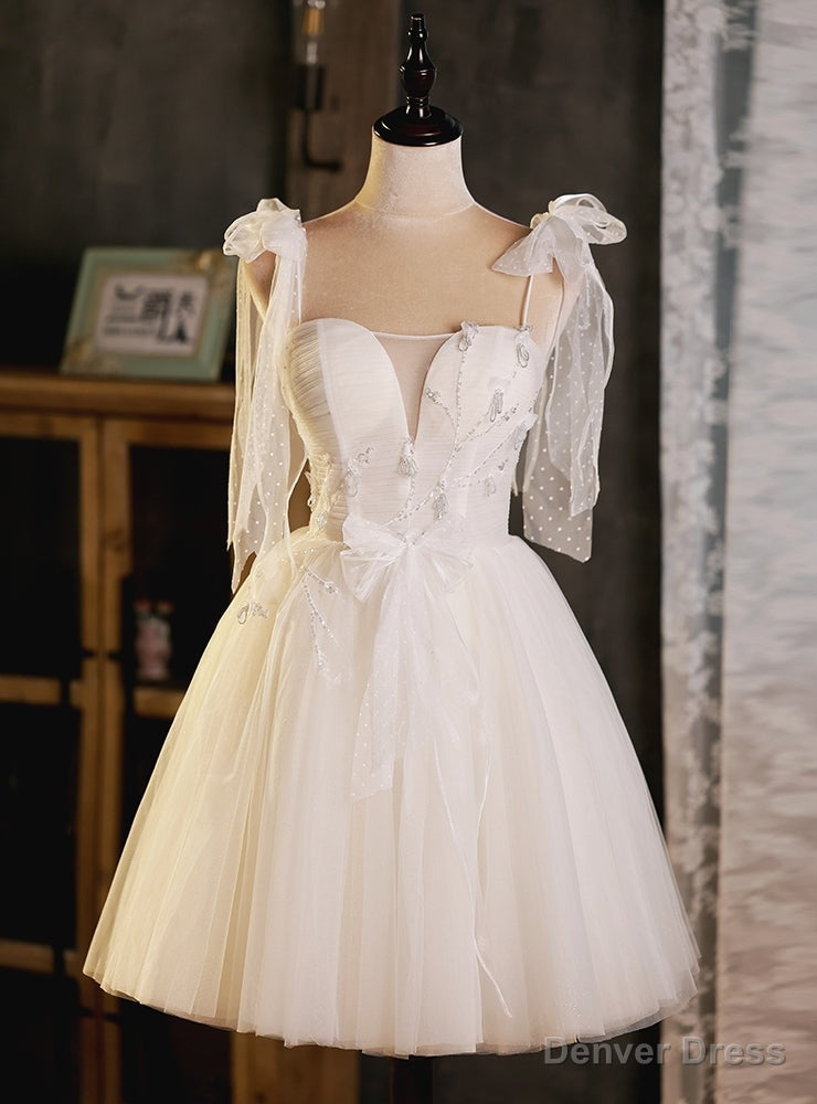 Ivory Tulle Beading Pleats Homecoming Dresses Main image