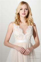 Ivory Tulle Lace Scoop Neck Floor Length Wedding Dresses