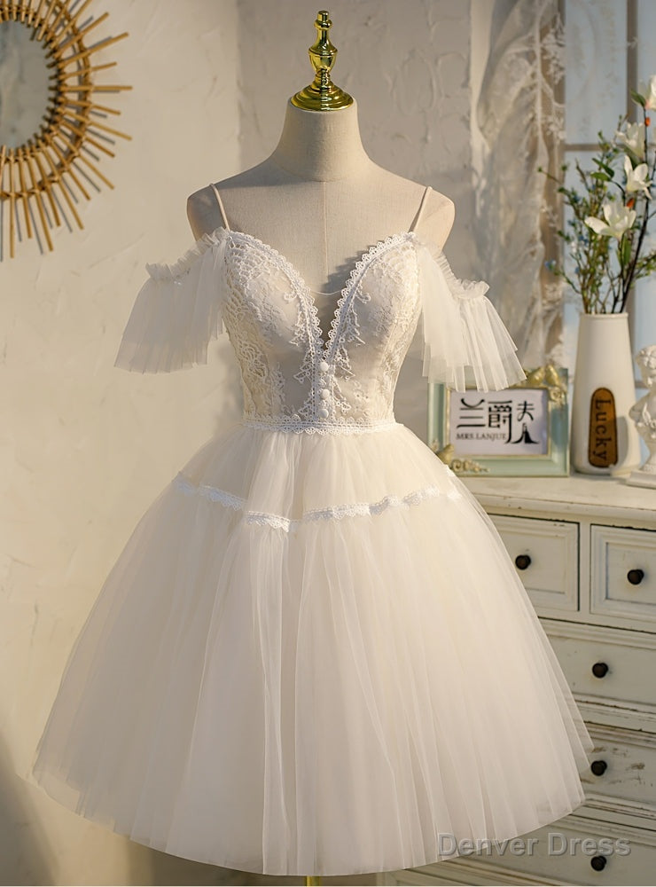 Ivory Tulle Lace Spaghetti Straps Homecoming Dresses Main image