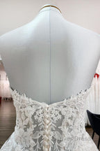 Ivory Tulle Lace Wedding Dresses A-Line Sweetheart Bridal Dresses With Sweep Train Off Shoulder