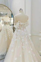 Ivory Tulle Off the Shoulder Appliques Wedding Dress