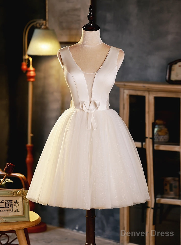 Ivory Tulle Satin V-neck Backless Homecoming Dress Main image