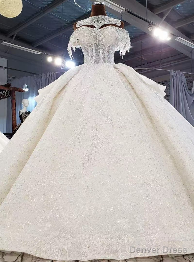 Ivory Tulle Sequins Off the Shoulder Wedding Dress Main image