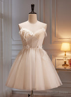 Ivory Tulle Short Homecoming Dress with Flowers, Ivory Short Prom Dresses