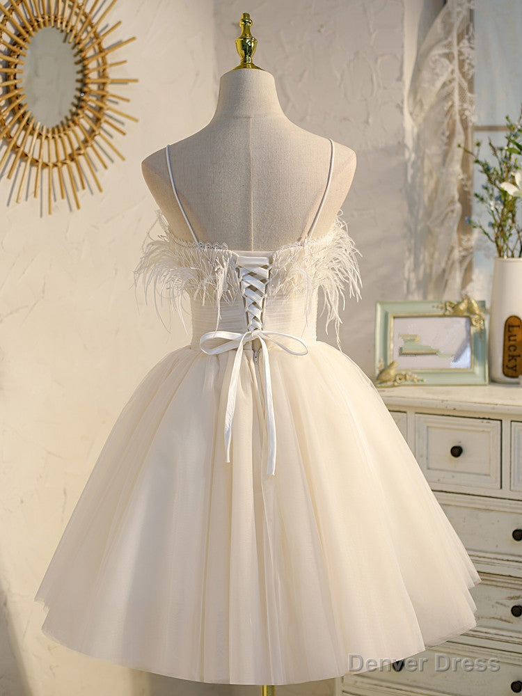 Ivory Tulle Short Straps Prom Dress Homecoming Dress, Cute Prom Dresses 2026