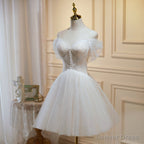 Ivory Tulle Short Sweetheart Knee Length Prom Dress, Ivory Homecoming Dresses