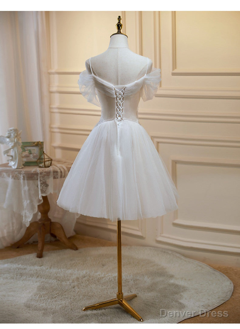 Ivory Tulle Short Sweetheart Knee Length Prom Dress, Ivory Homecoming Dresses