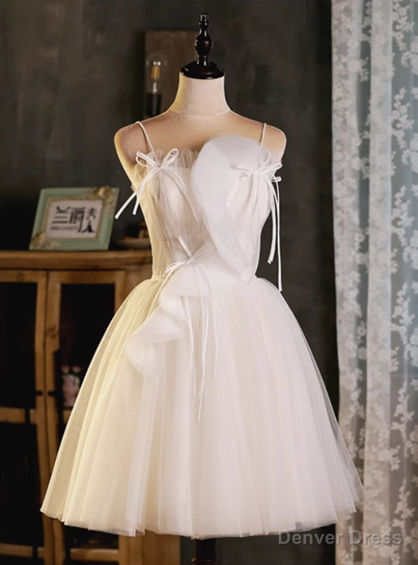 Ivory Tulle Spaghetti Straps Pleats Homecoming Dresses