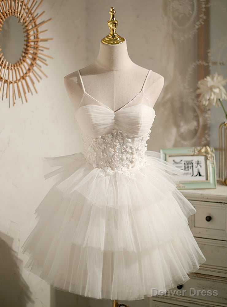 Ivory Tulle Spaghetti Straps Sequins Appliques Homecoming Dresses Main image