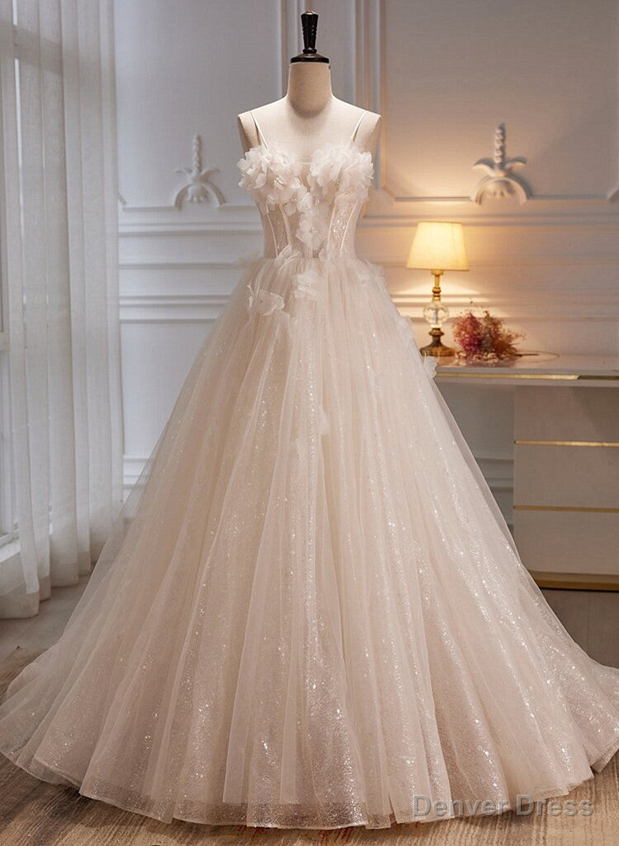 Ivory Tulle with Flowers Sweetheart A-line Long Prom Dress, Elegant Formal Dress Secondary image