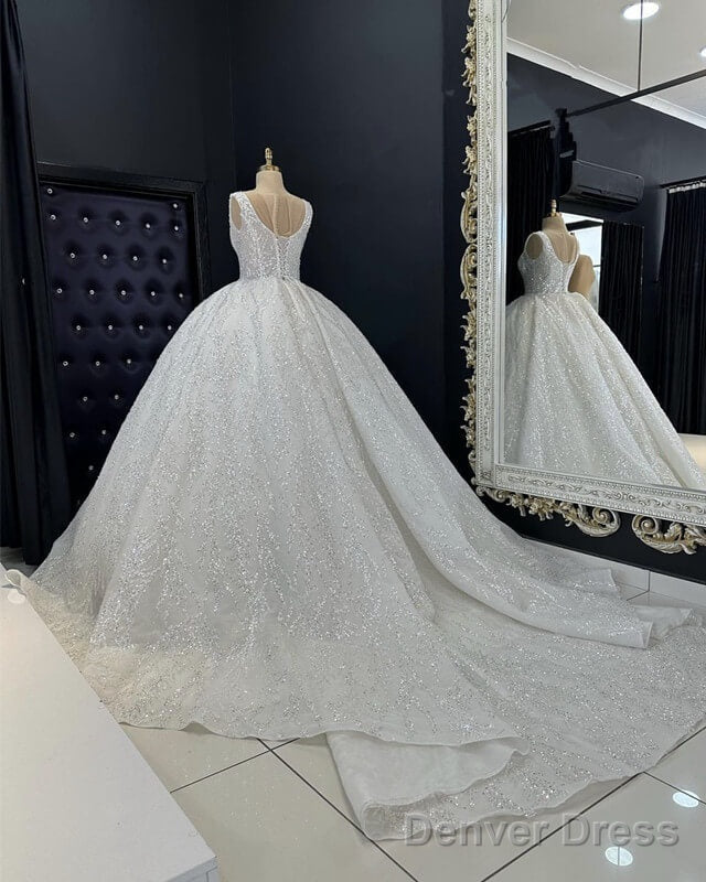 Ivory V-Neck Sparkly Wedding Ball Gown Dress Secondary image