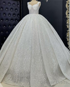Ivory V Neck Sparkly Wedding Ball Gowns Dresses