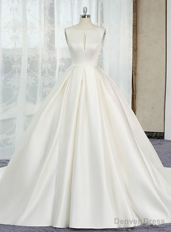 Ivory White Ball Gown Satin Cut Out Backless Wedding Dress Main image