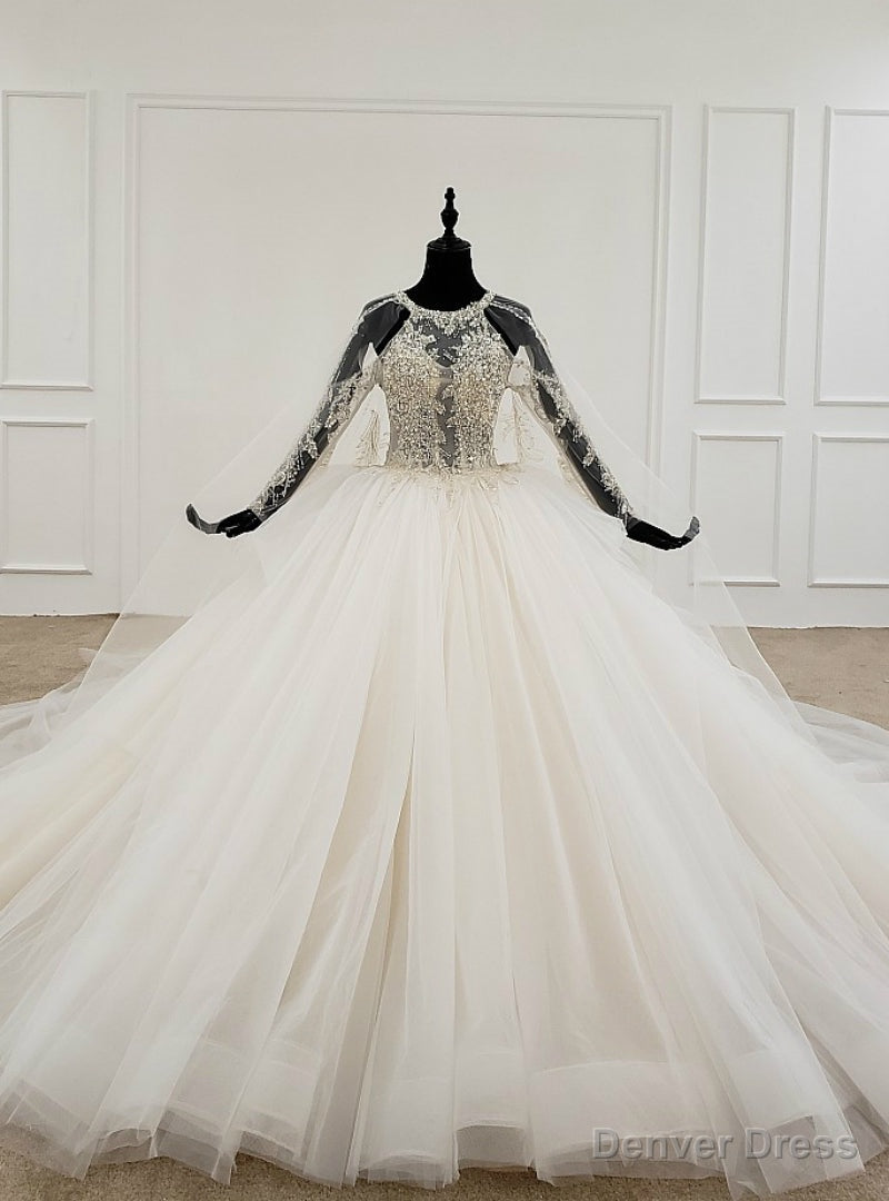 Ivory White Ball Gown Tulle Halter Backless Beading Pearls Wedding Dress Main image