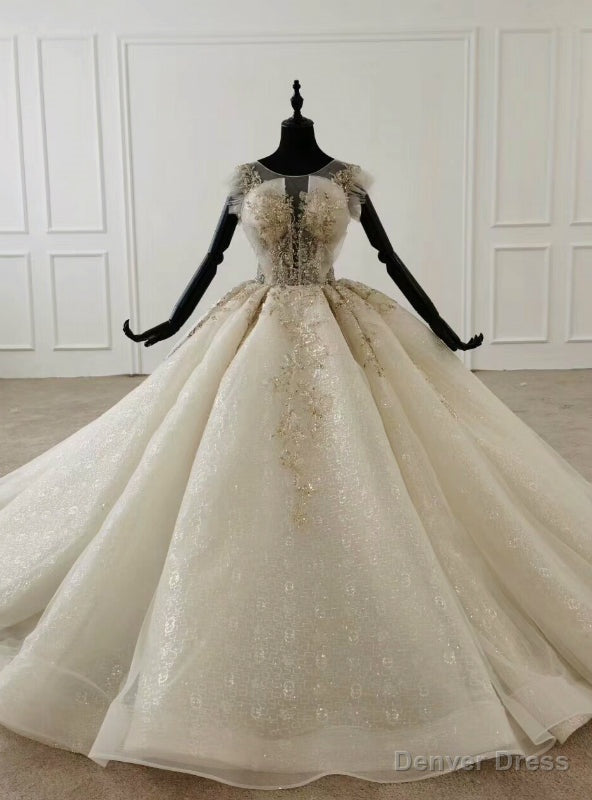 Ivory White Ball Gowns Tulle Sequins Floor Length Wedding Dresses Main image