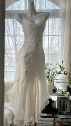 Ivory White Elegant Fashion Exquisite Floral Beading Long Chiffon Ball Gowns Prom Dress