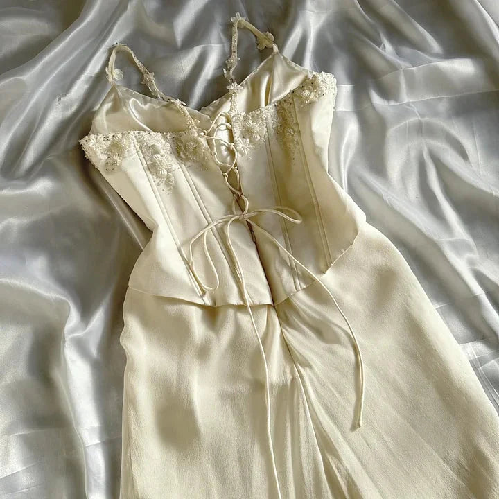 Ivory Luxury Gorgeous Fashion Exquisite Flowers Beading Long Chiffon Elegant Ball Gowns Prom Dress