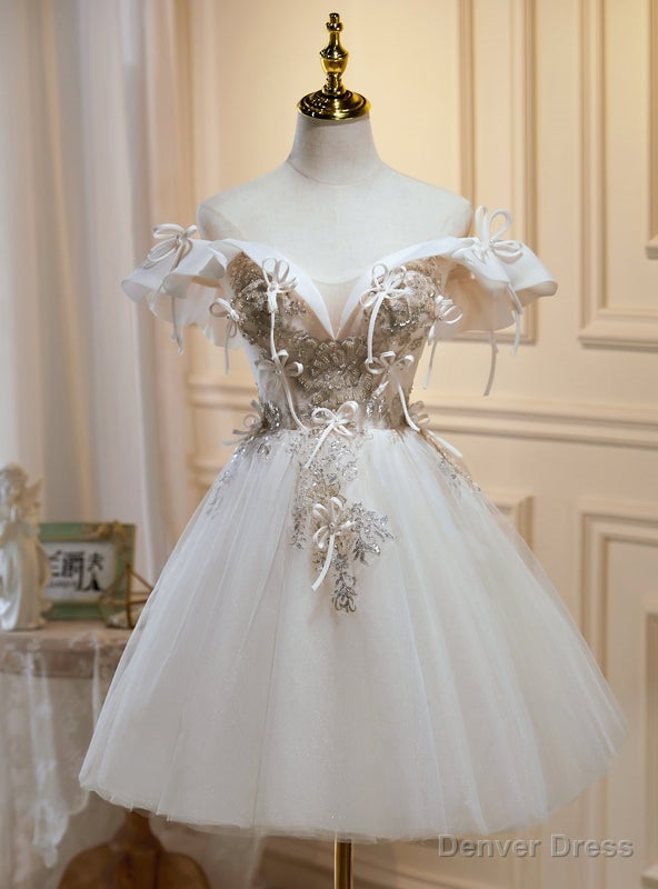 Ivory White Tulle Appliques Beading Homecoming Dresses Main image