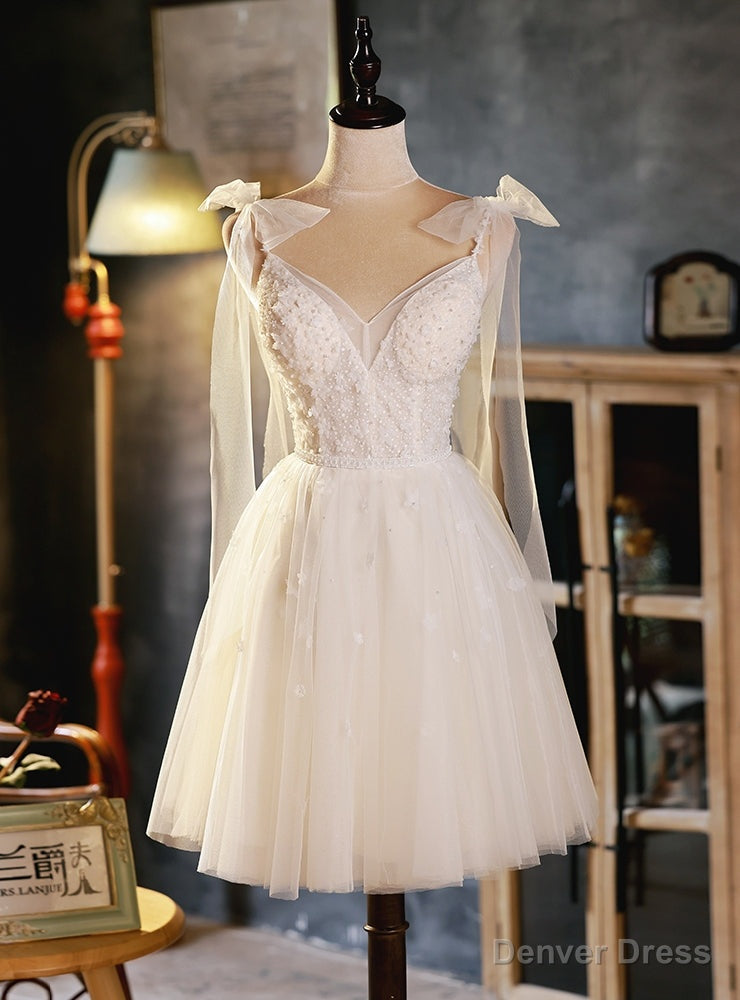 Ivory White Tulle Beading Homecoming Dresses