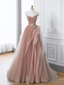 Pink A Line Off Shoulder Long Prom Dress Lace Prom Dresses