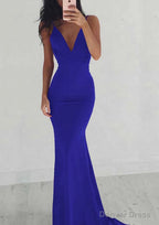 Jersey Prom Dresses Sheath Column V Neck Sweep Train With Pleated