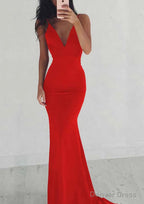 Jersey Prom Dresses Sheath Column V Neck Sweep Train With Pleated