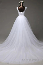 Jewel Sleeveless Lace Long Wedding Gowns With Overskirt