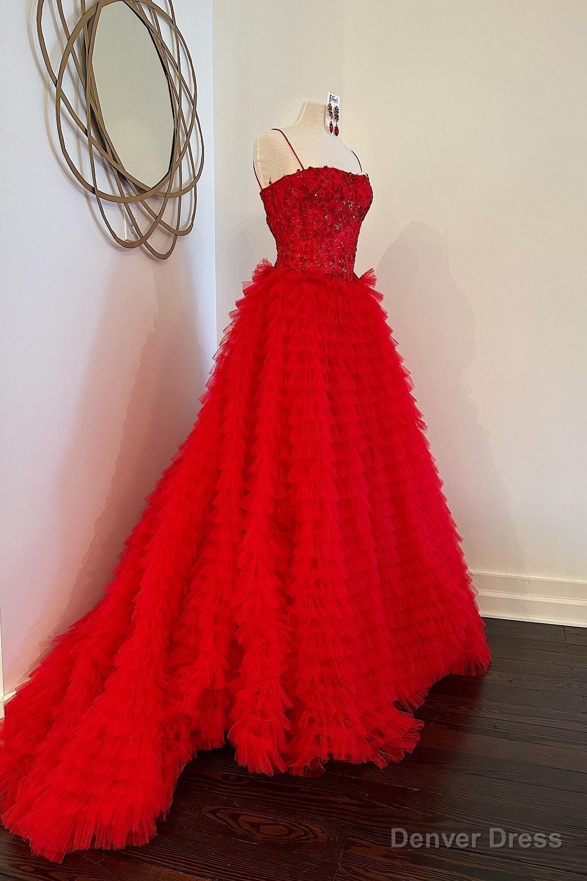 Red Beaded Prom Dresses with Slit