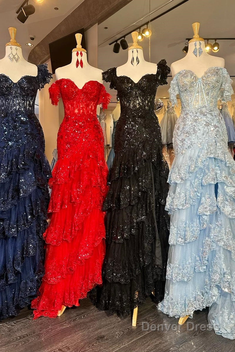 Sheath Off the Shoulder Long Lace Prom Dresses (Lace up Back)