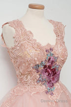 Knee Length Ball Gowns Pink Homecoming Dresses With Appliques Embroidery