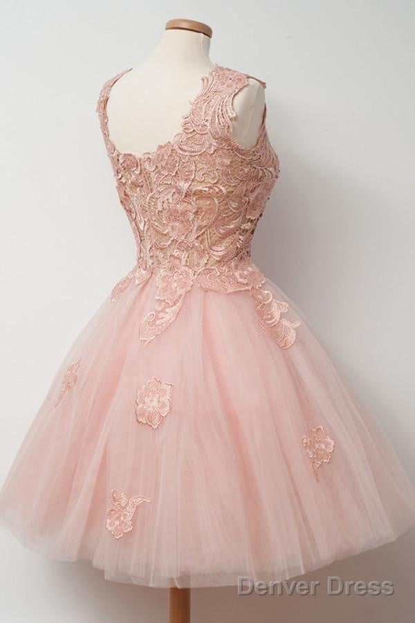 Knee Length Ball Gowns Pink Homecoming Dresses With Appliques Embroidery