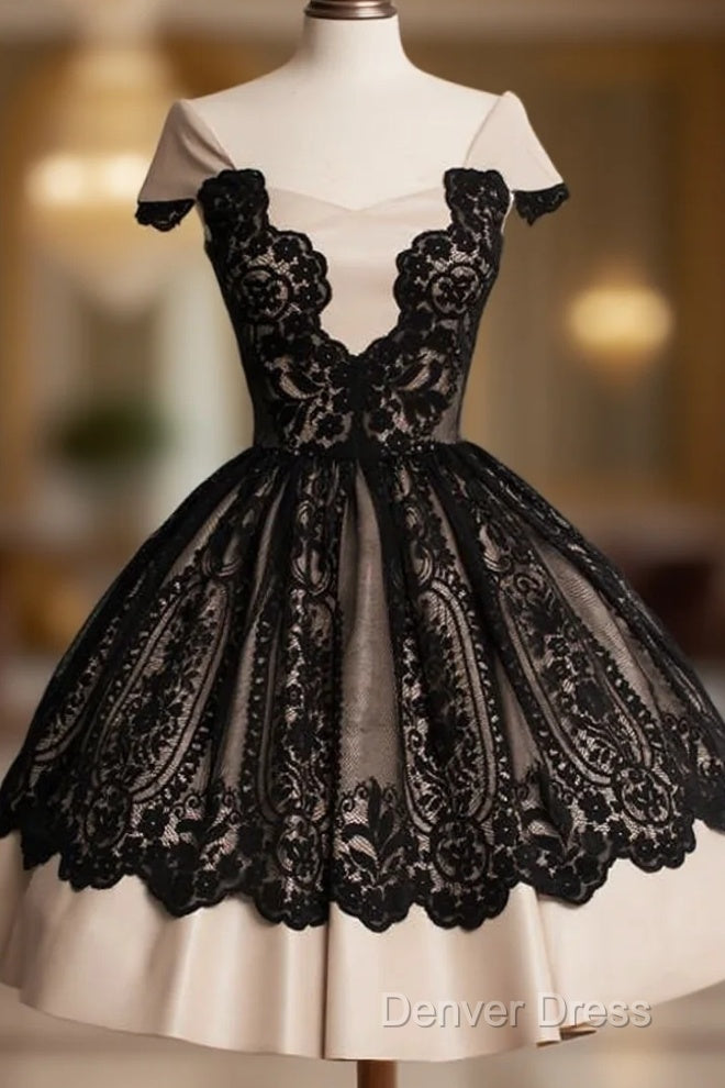 Knee Length Cap Sleeves Homecoming Dresses With Black Lace Main image