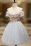 Knee Length Light Blue Tulle Homecoming Dresses With Appliques