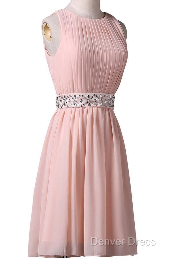 Knee Length Sleeveless Pink Homecoming Dresses With Beading Waist
