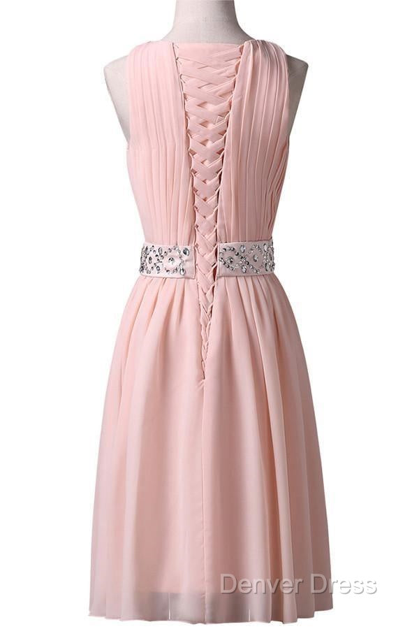 Knee Length Sleeveless Pink Homecoming Dresses With Beading Waist