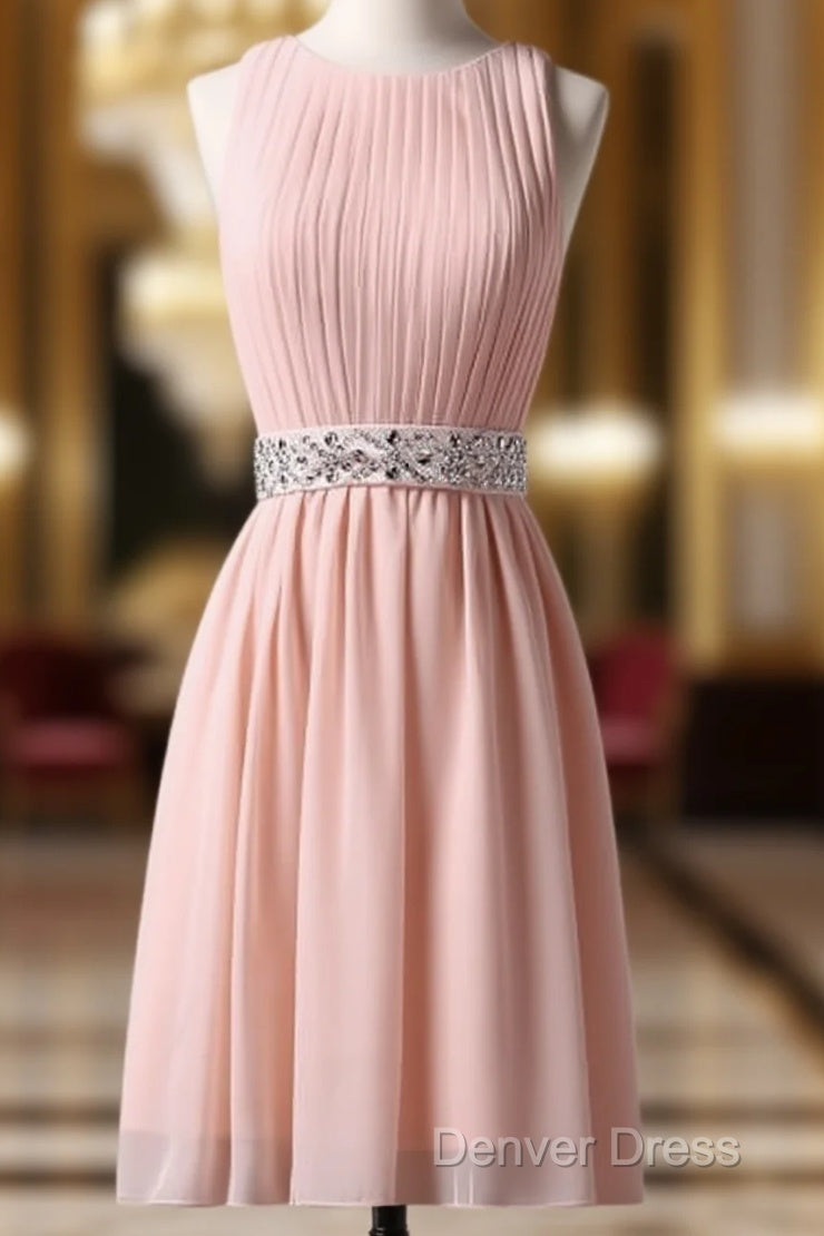 Knee Length Sleeveless Pink Homecoming Dresses With Beading Waist