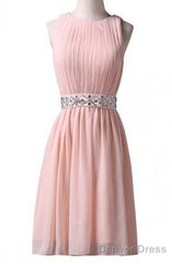Knee-Length Sleeveless Pink Homecoming Dress With Beading Waist