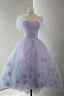Lavender Off The Shoulder Tulle Homecoming Dress, Hi Lo Dresses With Flowers