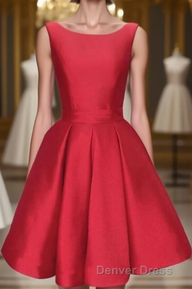 A Line Sleeveless Scoop Sash Satin Mini Homecoming Dresses Main image