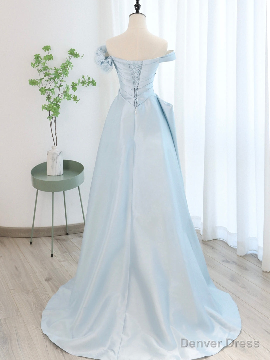 Blue Satin Tulle Long Prom Dress, Off Shoulder Formal Evening Dress Secondary image